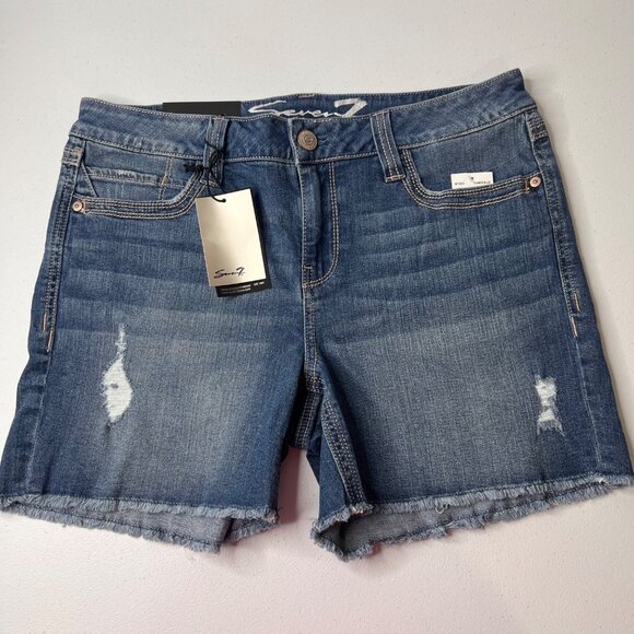 Seven7 Pants - Seven7 Women's Denim Shorts Distressed Frayed Hem Size 12 Blue